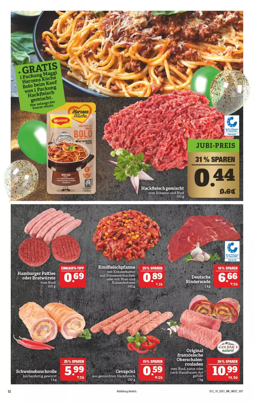 Aktueller Prospekt Marktkauf - Prospekt - von 02.05 bis 08.05.2021 - strona 12 - produkty: Bau, bohne, bohnen, burger, butter, eis, fleisch, gin, hackfleisch, hackfleisch gemischt, hamburger, kidney, kräuter, kräuterbutter, mais, natur, rind, rouladen, Schal, Schale, schwein, schwein und rind, schweine, Schweinebauch, Ti, vom schwein und rind, wein, weine