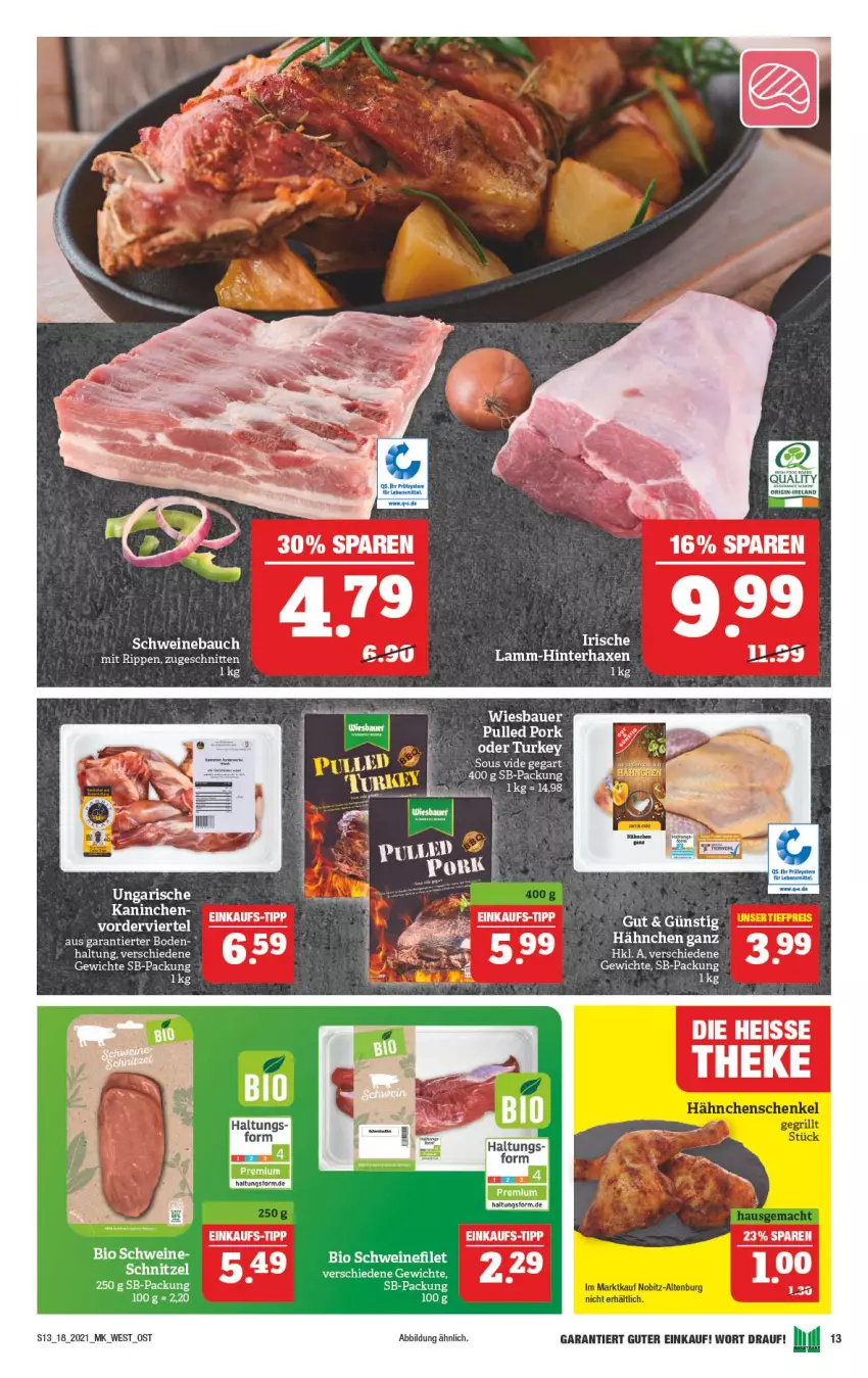 Aktueller Prospekt Marktkauf - Prospekt - von 02.05 bis 08.05.2021 - strona 13 - produkty: auer, axe, Bau, Bauer, bio, eis, filet, Haxe, herta, lamm, Rippen, schnitten, schwein, schweine, schweinefilet, Ti, wein, weine, wiesbauer