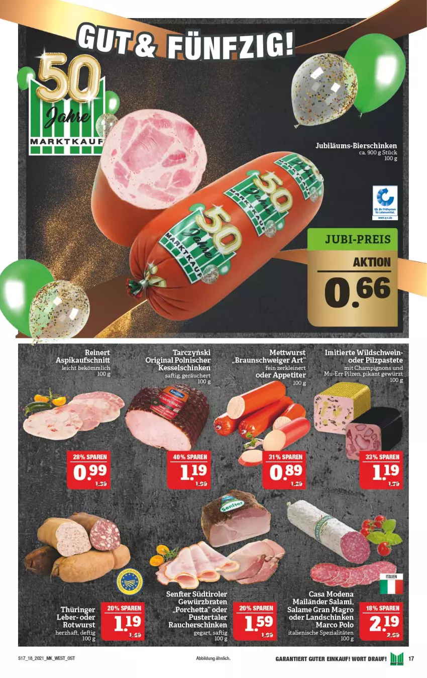 Aktueller Prospekt Marktkauf - Prospekt - von 02.05 bis 08.05.2021 - strona 17 - produkty: aufschnitt, braten, braun, champignon, champignons, eis, gewürz, gin, landschinken, Mett, mettwurst, pastete, pilze, Rauch, ring, Rotwurst, saft, salami, schinken, senf, Spezi, südtiroler, Ti, wurst