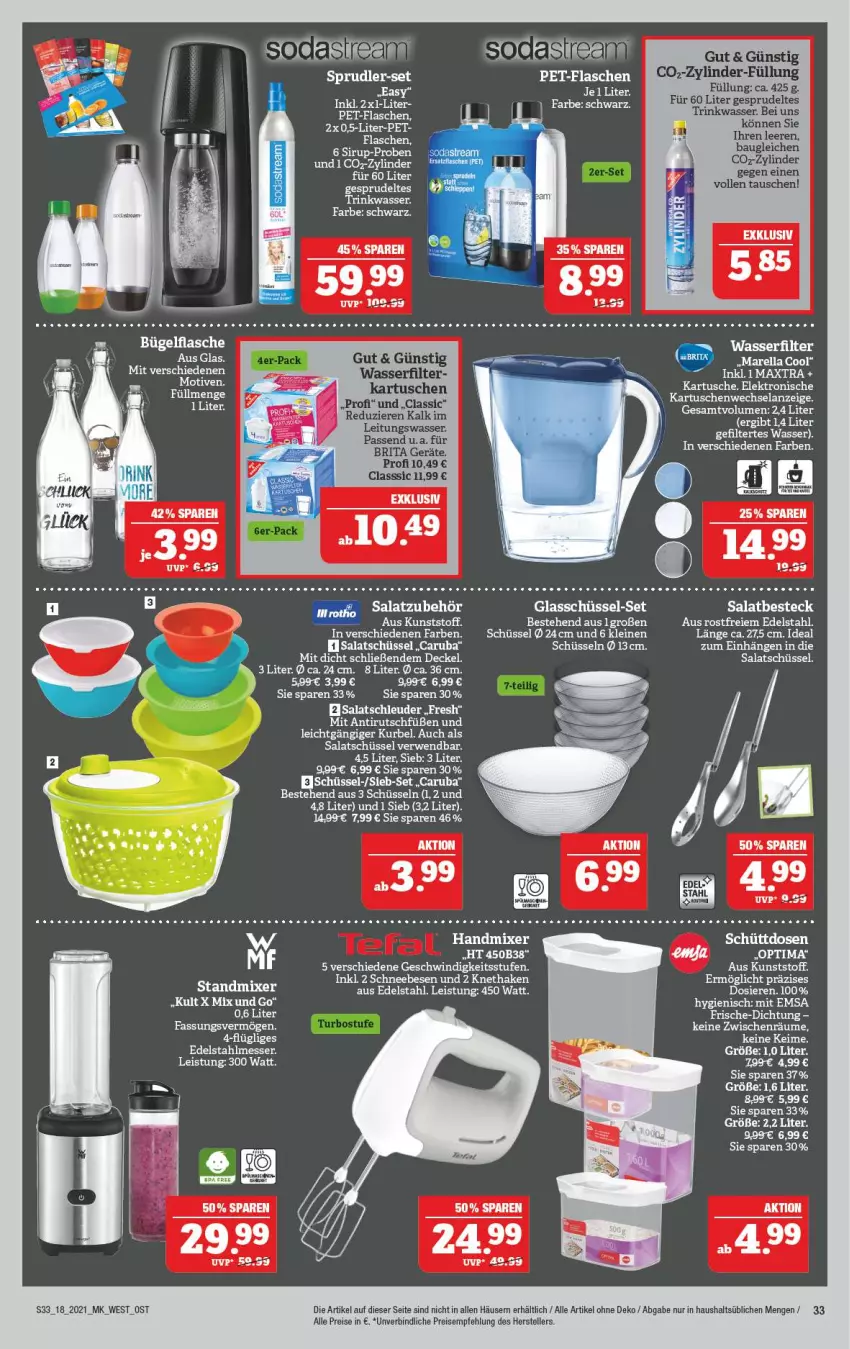 Aktueller Prospekt Marktkauf - Prospekt - von 02.05 bis 08.05.2021 - strona 33 - produkty: Bau, besteck, brita, bügel, bügelflasche, decke, Deckel, edelstahl, edelstahlmesser, eis, Elan, Elektro, elle, erde, flasche, gsw, leine, Maxtra, messer, Mixer, pet-flasche, pet-flaschen, reis, rel, rwe, salat, Schneebesen, schüssel, sirup, Soda, Sprudel, standmixer, teller, Ti, wasser, wasserfilter