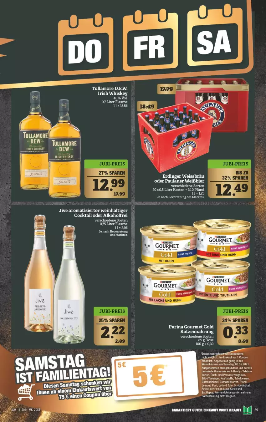 Aktueller Prospekt Marktkauf - Prospekt - von 02.05 bis 08.05.2021 - strona 39 - produkty: alkohol, aprikose, buch, cocktail, coupon, eis, ente, flasche, gourmet gold, guthabenkarte, gutschein, Handy, irish whiskey, katzennahrung, kraft, LG, milch, pfirsich, purina, reis, Sushi, tee, telefon, Ti, tullamore, whiskey