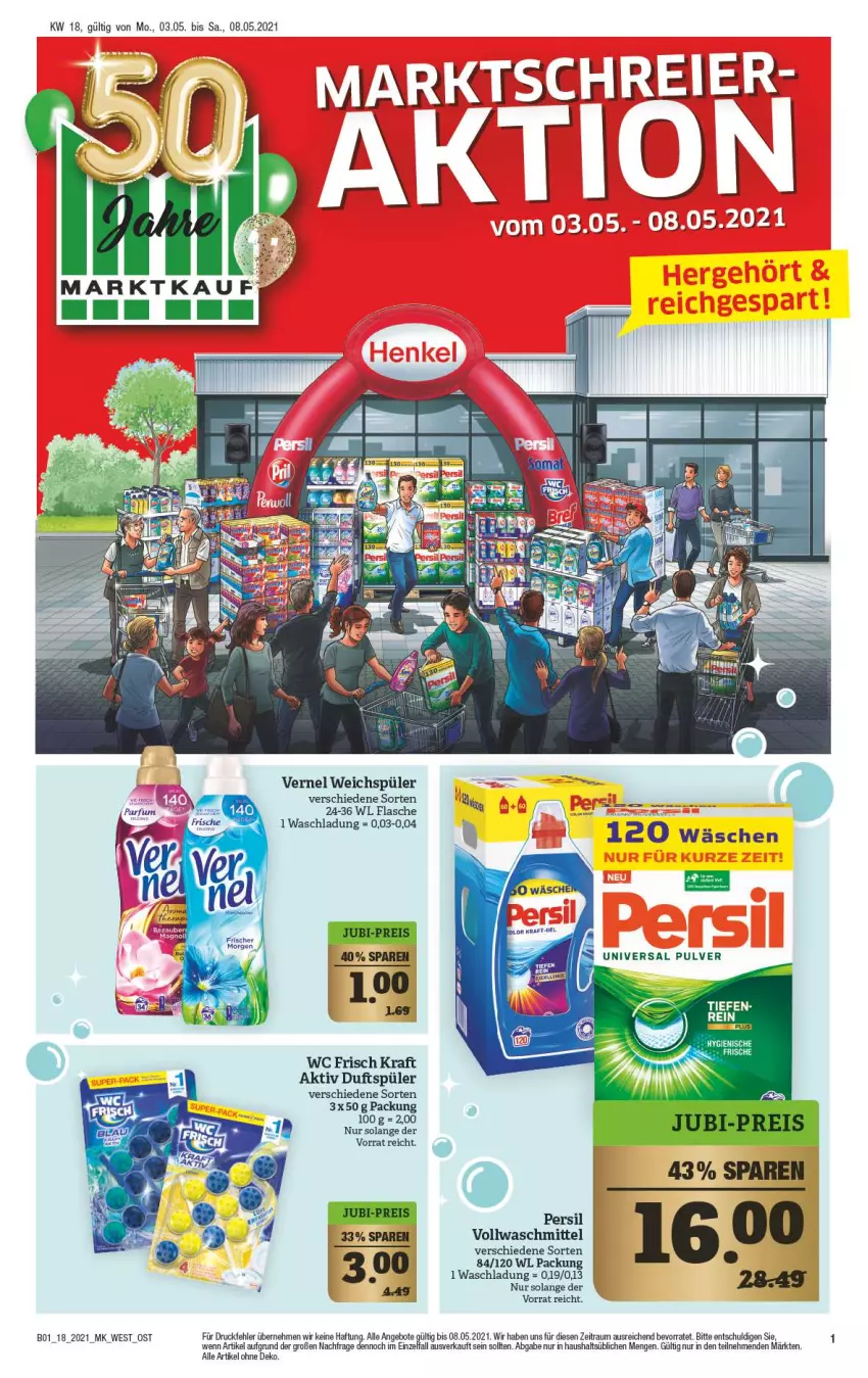 Aktueller Prospekt Marktkauf - Prospekt - von 02.05 bis 08.05.2021 - strona 41 - produkty: angebot, angebote, flasche, kraft, persil, Ti, vernel, vollwaschmittel, waschmittel, weichspüler