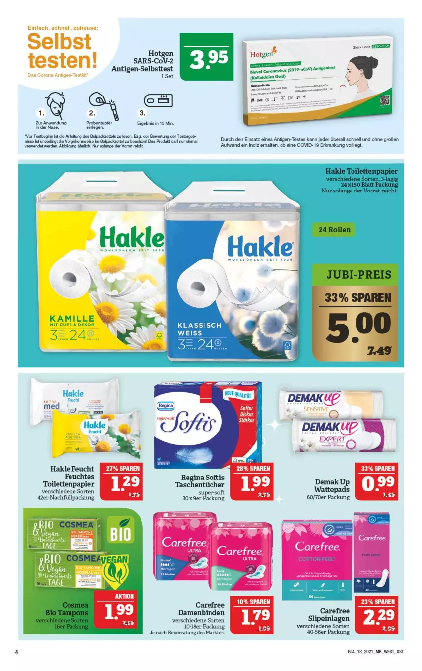 Aktueller Prospekt Marktkauf - Prospekt - von 02.05 bis 08.05.2021 - strona 44 - produkty: binden, carefree, corona, Damenbinden, eis, erde, gin, hakle, papier, rwe, slip, slipeinlagen, Tasche, taschen, taschentücher, Ti, toilettenpapier, tücher, wattepads