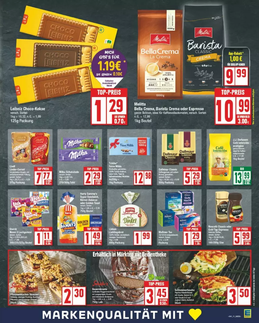 Aktueller Prospekt Edeka - Prospekte - von 07.10 bis 12.10.2024 - strona 11 - produkty: auto, bella crema, bohne, bohnen, espresso, kaffee, kaffeevollautomat, kaffeevollautomaten, keks, kekse, leibniz, oder espresso, tomate, tomaten, vollautomaten, wein, weine