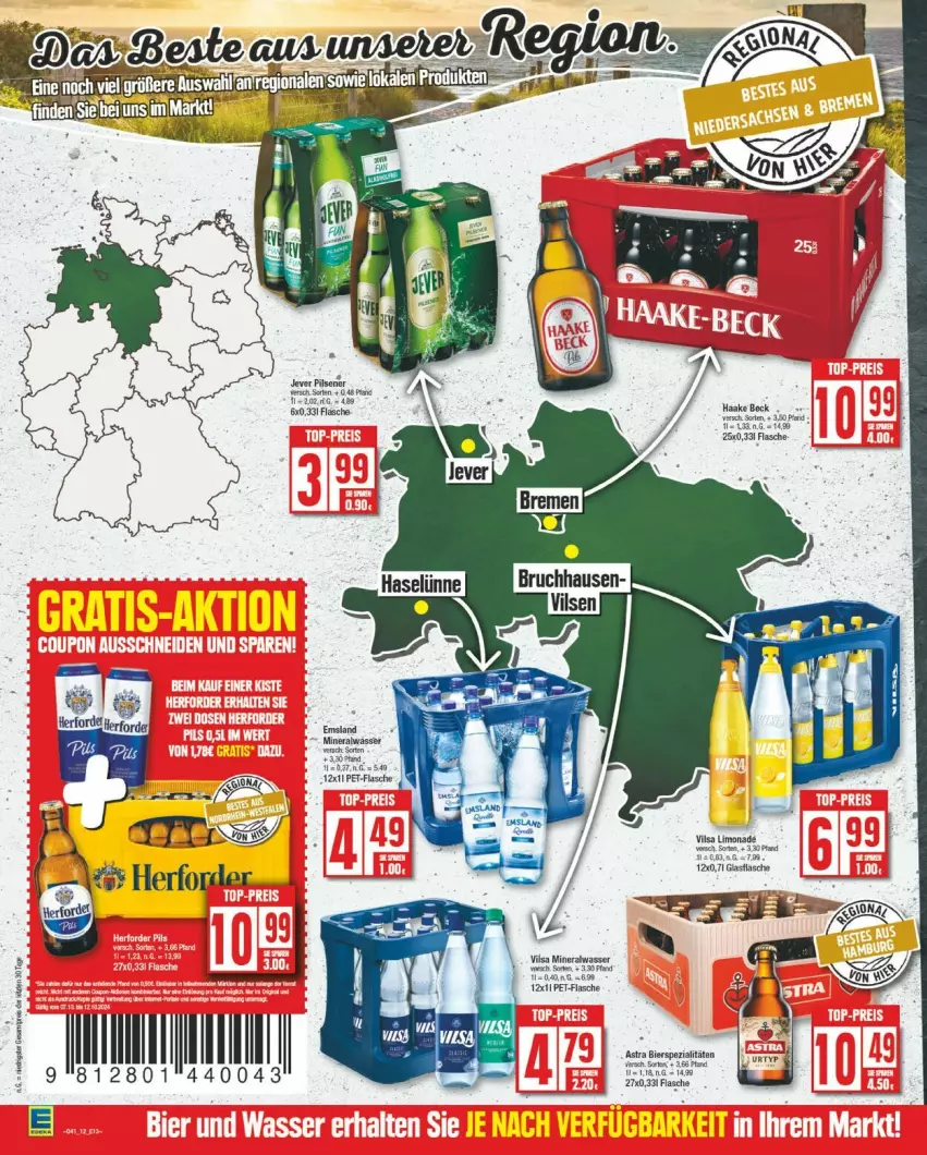 Aktueller Prospekt Edeka - Prospekte - von 07.10 bis 12.10.2024 - strona 12 - produkty: Astra, bier, bierspezialitäten, flasche, glasflasche, limo, limonade, Spezi, vilsa