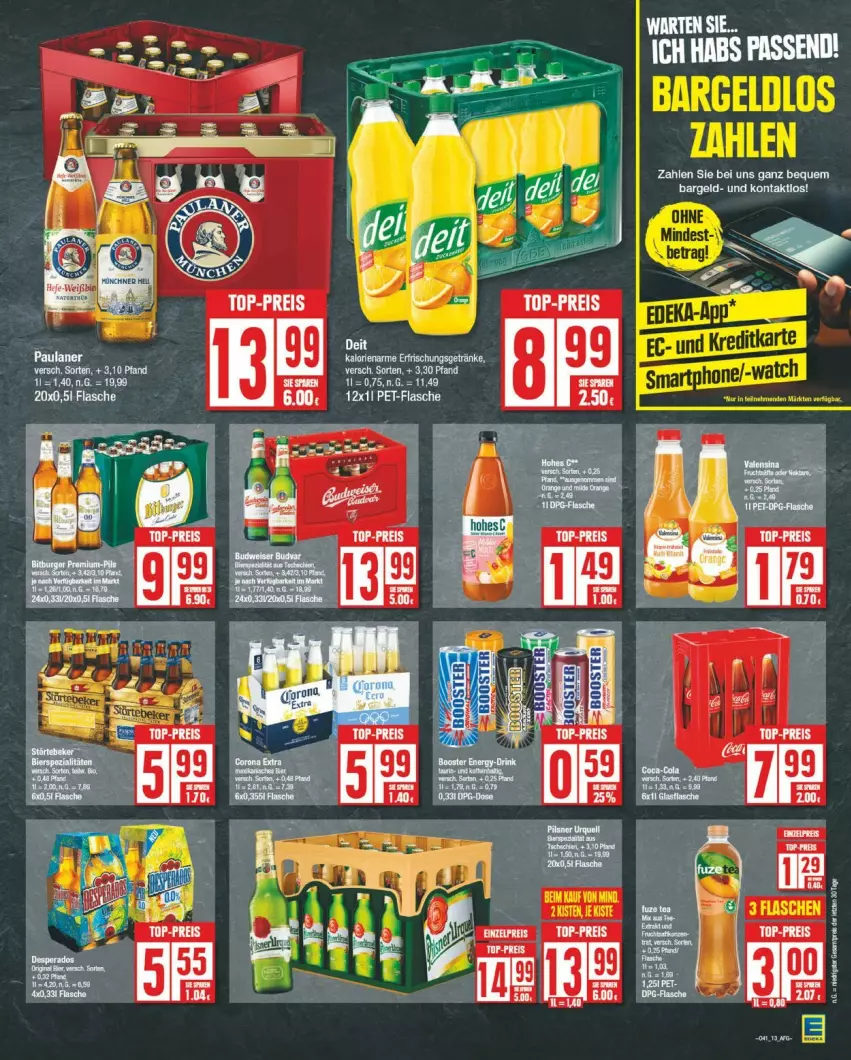 Aktueller Prospekt Edeka - Prospekte - von 07.10 bis 12.10.2024 - strona 13 - produkty: eis, erfrischungsgetränk, erfrischungsgetränke, flasche, getränk, getränke, Paula, paulaner, reis, Tasche, top-preis