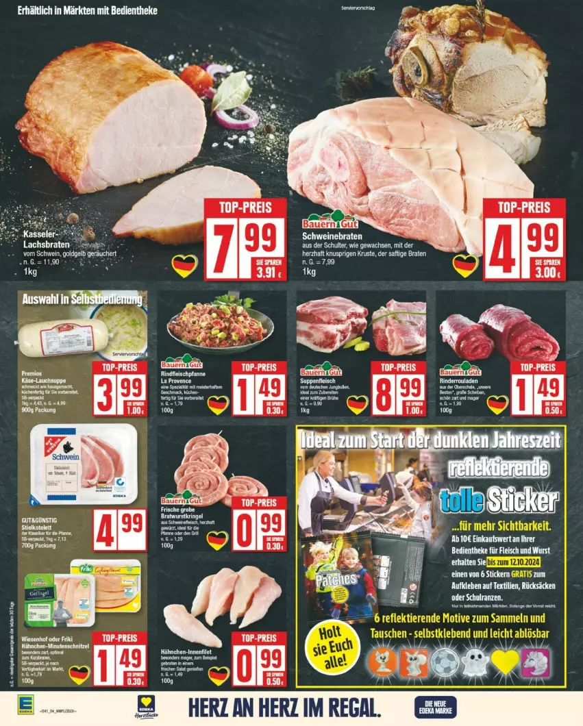 Aktueller Prospekt Edeka - Prospekte - von 07.10 bis 12.10.2024 - strona 4 - produkty: braten, lachs, Lachsbraten, Schulranzen, schwein, schweine, schweinebraten, Ti, wein, weine