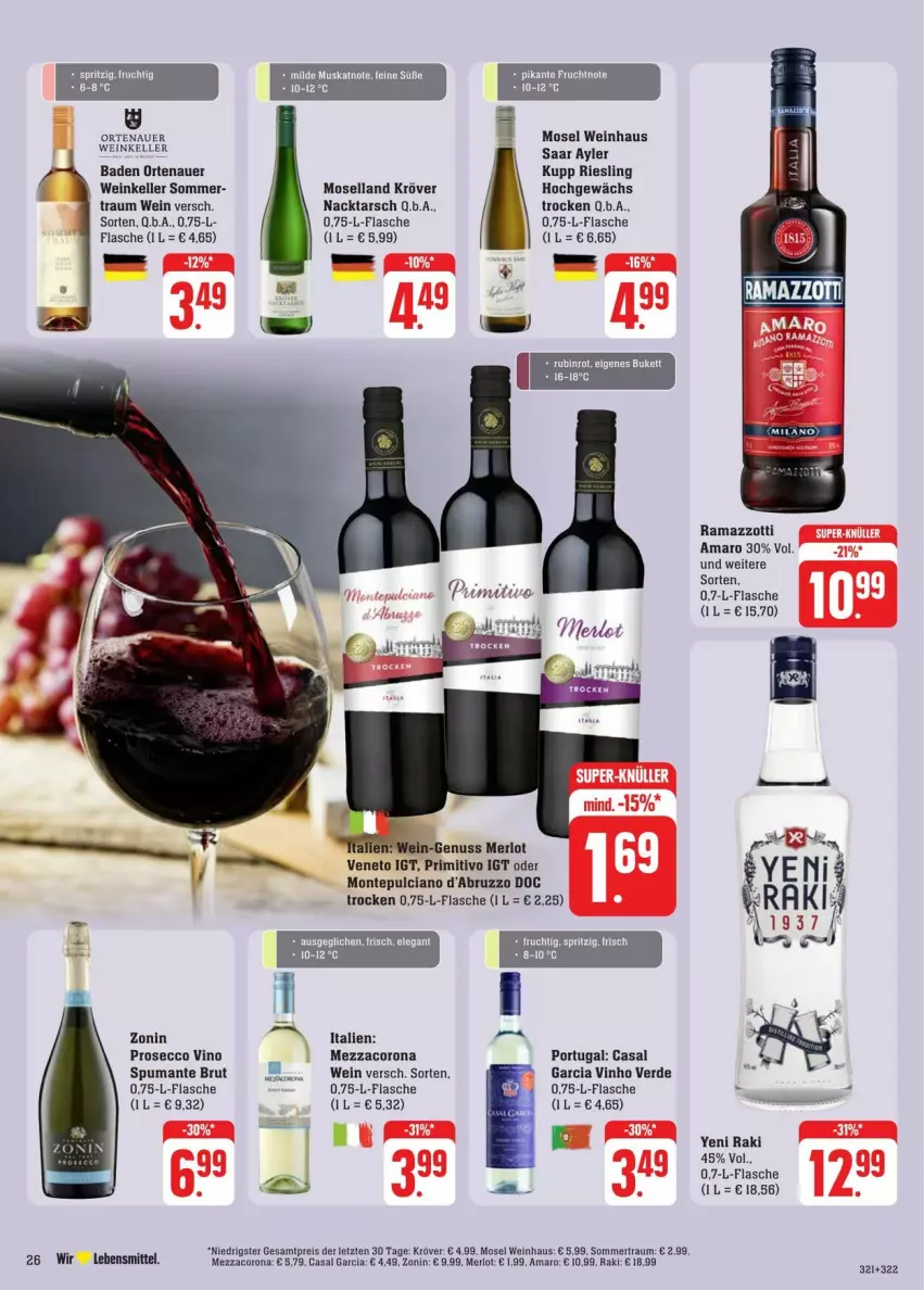 Aktueller Prospekt Edeka - Prospekte - von 08.06 bis 15.06.2024 - strona 32 - produkty: amaro, auer, Bad, brut, casal garcia, corona, ecco, eis, elle, erde, flasche, frucht, lebensmittel, merl, merlot, mezzacorona, monte, Montepulciano, moselland, nuss, ortenauer, primitivo, prosecco, puma, rama, ramazzott, ramazzotti, reis, riesling, spumante, tee, Ti, vinho verde, wein, yeni raki, zonin, zott, ZTE