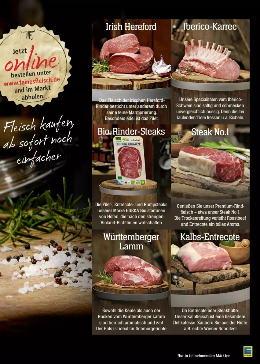 Aktueller Prospekt Edeka - Prospekte - von 08.06 bis 15.06.2024 - strona 55 - produkty: beef, Berger, bio, bioland, deka, edeka bio, eis, elle, filet, fleisch, Kalbfleisch, lamm, Laufen, nuss, rind, rinder, roastbeef, rum, rumpsteak, saft, schwein, Spezi, steak, steakhüfte, steaks, Ti, Tiere, tisch, wein