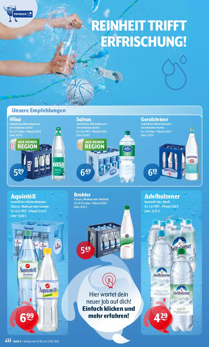 Aktueller Prospekt Getraenke Hoffmann - Prospekte - von 12.08 bis 17.08.2024 - strona 2 - produkty: adelholzener, Alwa, gerolsteine, gerolsteiner, Holz, mineralwasser, Mineralwasser Classic, natur, natürliches mineralwasser, rel, steiner, Ti, vilsa, wasser