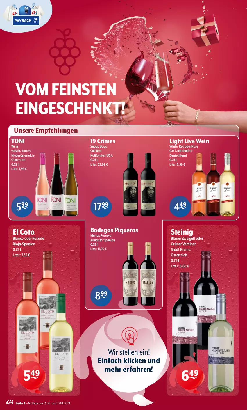 Aktueller Prospekt Getraenke Hoffmann - Prospekte - von 12.08 bis 17.08.2024 - strona 4 - produkty: alkohol, auer, blauer zweigelt, elle, grüner veltliner, rioja, Ti, wein, Zweigelt