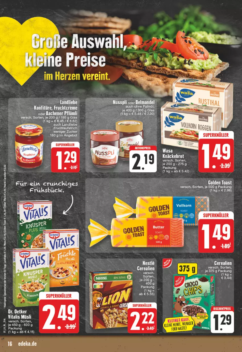 Aktueller Prospekt E Center - Angebote der Woche - von 11.09 bis 16.09.2023 - strona 16 - produkty: aktionspreis, angebot, aufstrich, Belmandel, brot, cerealien, eis, frucht, fruchtaufstrich, golden toast, knäckebrot, konfitüre, landliebe, leine, LG, mandel, reis, rel, tee, Ti, toast