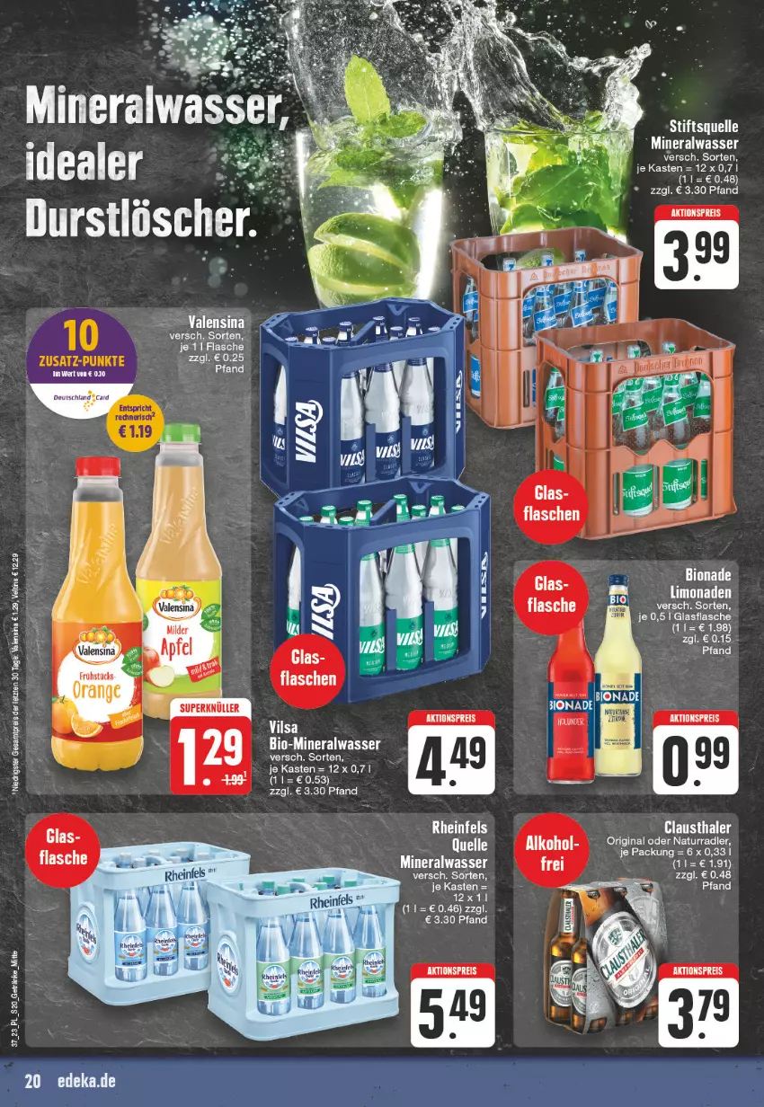 Aktueller Prospekt E Center - Angebote der Woche - von 11.09 bis 16.09.2023 - strona 20 - produkty: aktionspreis, Alwa, aust, bio, clausthaler, eis, elle, flasche, getränk, getränke, glasflasche, limo, limonade, limonaden, mineralwasser, orange, reis, tee, Ti, uhr, valensina, veltins, wasser, ZTE