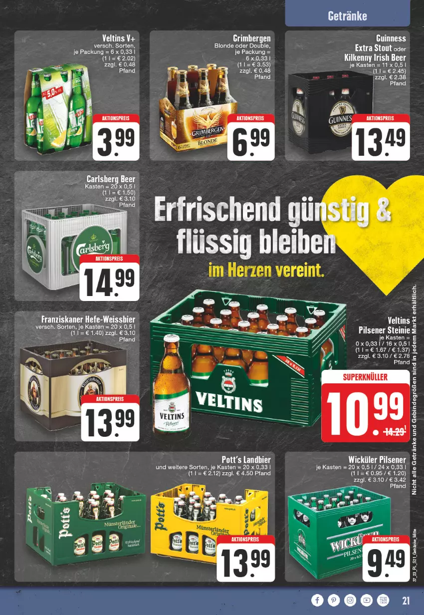 Aktueller Prospekt E Center - Angebote der Woche - von 11.09 bis 16.09.2023 - strona 21 - produkty: eis, franziskaner, getränk, getränke, Hefe, pils, pilsener, Ti, veltins, WICK