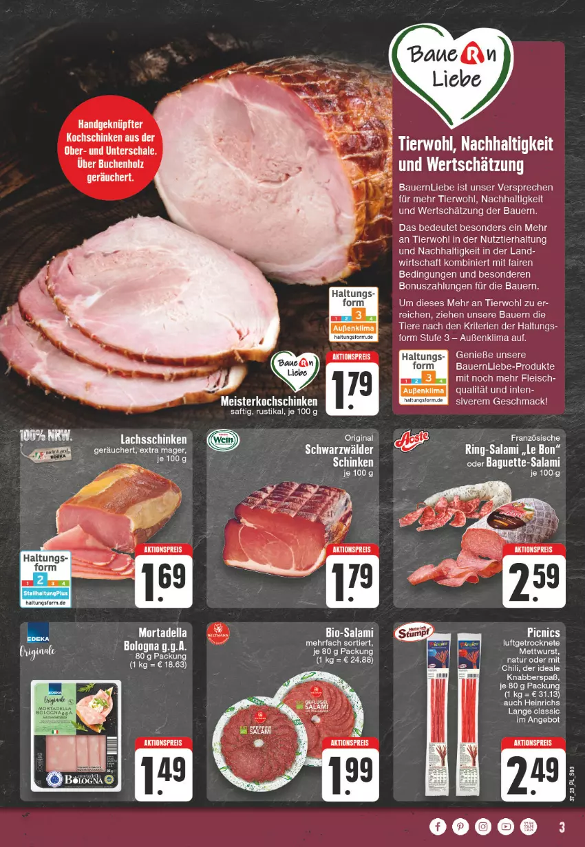 Aktueller Prospekt E Center - Angebote der Woche - von 11.09 bis 16.09.2023 - strona 3 - produkty: aktionspreis, angebot, auer, baguette, Baguette-Salami, Bau, Bauer, chili, eis, elle, fleisch, gin, kochschinken, lachs, lachsschinken, mac, natur, reis, ring, saft, salami, schinken, tee, Ti, Tiere