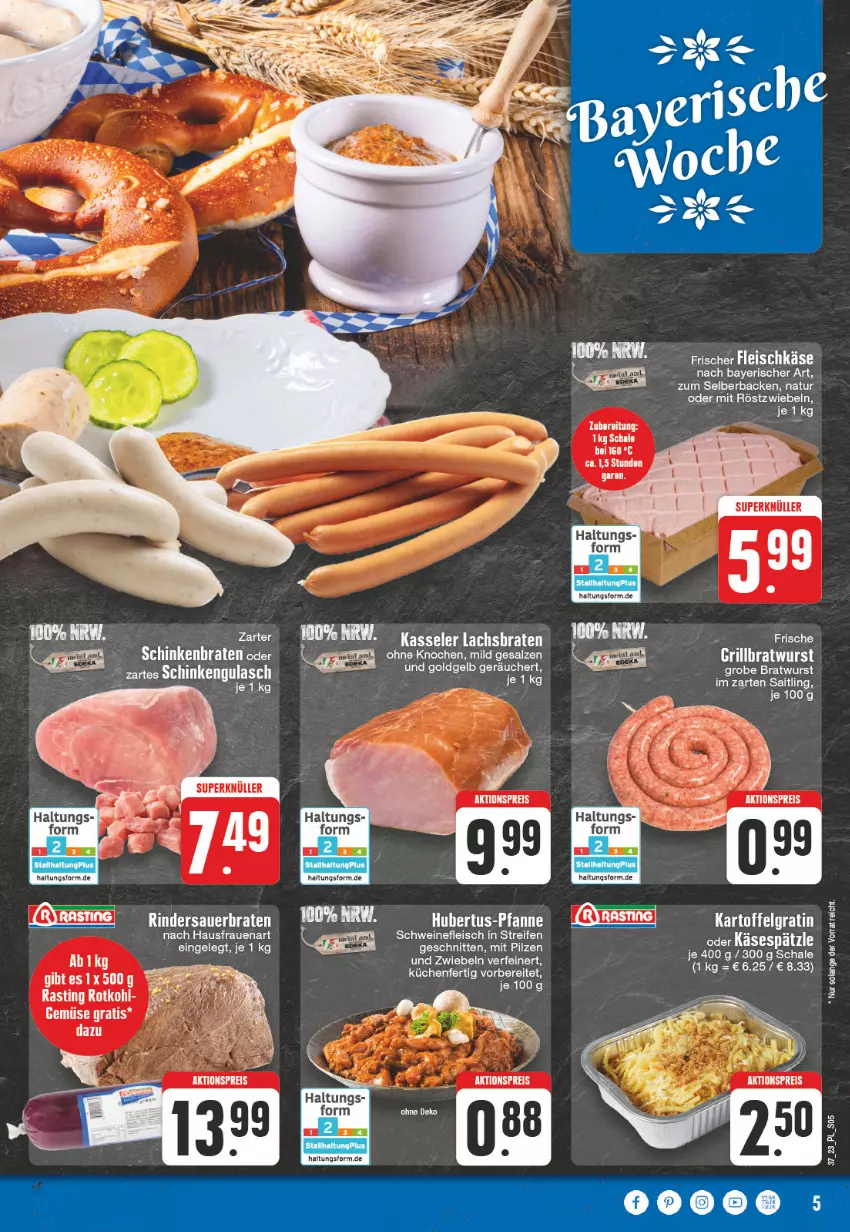 Aktueller Prospekt E Center - Angebote der Woche - von 11.09 bis 16.09.2023 - strona 5 - produkty: asti, auer, braten, bratwurst, eis, fleisch, grill, grillbratwurst, grobe bratwurst, gulasch, im zarten saitling, kartoffel, Käse, kasseler, küche, Küchen, lachs, LG, mit röstzwiebeln, natur, pilze, reifen, rind, rinder, röstzwiebeln, rotkohl, Schal, Schale, schinken, schnitten, schwein, schweine, schweinefleisch, Ti, wein, weine, wurst, zwiebel, zwiebeln