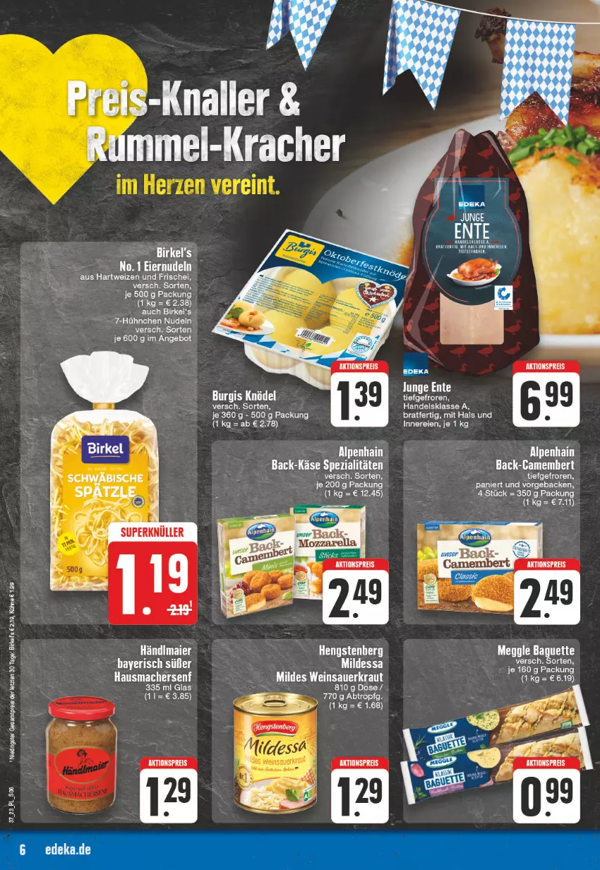 Aktueller Prospekt E Center - Angebote der Woche - von 11.09 bis 16.09.2023 - strona 6 - produkty: aktionspreis, Alpenhain, angebot, auer, baguette, birkel, camembert, eier, eiernudeln, eis, geback, hartweizen, Hausmacher, hengstenberg, Käse, Knödel, Kraut, Kühne, mac, meggle, nudel, nudeln, reis, rel, Sauerkraut, senf, Spezi, Ti, wein, Weinsauerkraut, ZTE