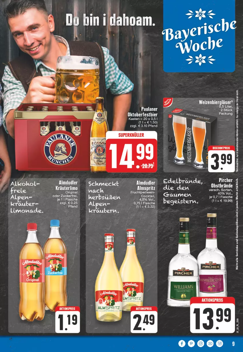 Aktueller Prospekt E Center - Angebote der Woche - von 11.09 bis 16.09.2023 - strona 9 - produkty: bier, getränk, getränke, gin, Gläser, kräuter, kräutern, limo, limonade, mac, Paula, paulaner, wein