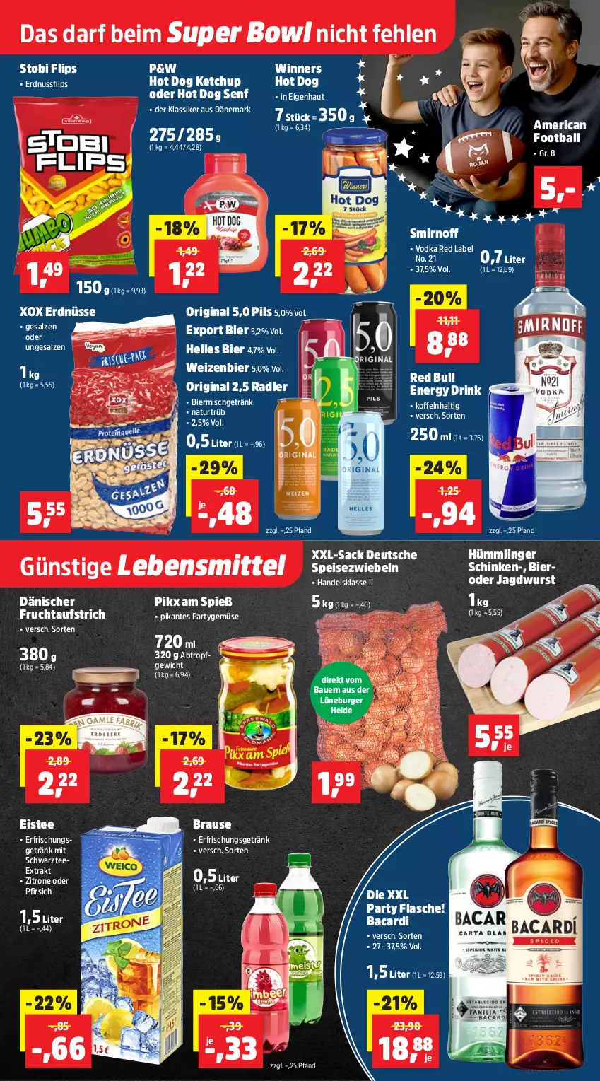 Aktueller Prospekt Thomas Philipps - von 02.02 bis 07.02.2026 - strona 11 - produkty: auer, aufstrich, bacardi, ball, Bau, Bauer, bier, brause, burger, drink, eis, eistee, elle, energy drink, erdnuss, erdnüsse, erfrischungsgetränk, flasche, frucht, fruchtaufstrich, getränk, gin, hot dog, jagdwurst, ketchup, lebensmittel, natur, nuss, pfirsich, pils, radler, red bull, sac, salz, schinken, senf, smirnoff, Speisezwiebeln, tee, Ti, vodka, wurst, zitrone, ZTE, zwiebel, zwiebeln