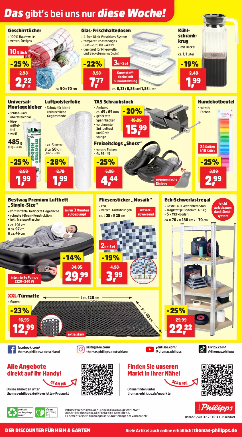 Aktueller Prospekt Thomas Philipps - von 02.02 bis 07.02.2026 - strona 12 - produkty: abholpreise, alle preise sind abholpreise, angebot, angebote, backofen, Bau, baumwolle, bestway, bett, beutel, boss, Clin, Clogs, decke, Deckel, discount, eis, elle, frischhaltedosen, Garten, geschirr, geschirrtücher, Handy, kleber, kraft, kühlschrank, Liege, luftbett, mikrowelle, Ofen, papier, regal, reis, Schrank, schwerlastregal, Sport, sporttasche, Tasche, Ti, tücher, wasser, wolle, Yo