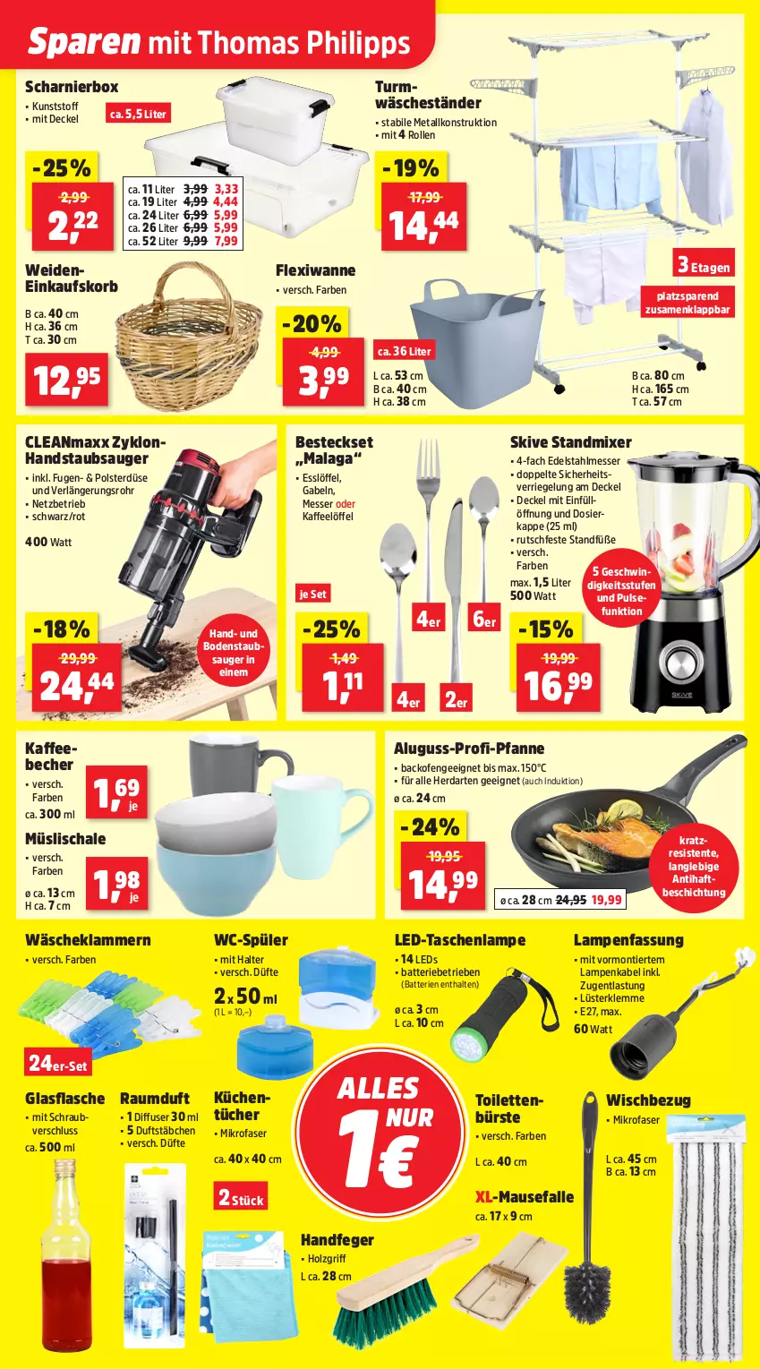 Aktueller Prospekt Thomas Philipps - von 02.02 bis 07.02.2026 - strona 7 - produkty: backofen, batterie, batterien, Becher, besteck, besteckset, bodenstaubsauger, bürste, cleanmaxx, decke, Deckel, Diffuser, edelstahl, edelstahlmesser, einkaufskorb, ente, flasche, gabel, glasflasche, handstaubsauger, herdarten, Holz, kaffee, kaffeebecher, Klammern, korb, küche, Küchen, küchentücher, lamm, Lampe, leds, Löffel, Maus, messer, mikrofaser, Mixer, müsli, Müslischale, Ofen, pfanne, Raumduft, riegel, Schal, Schale, standmixer, staubsauger, Tasche, taschen, taschenlampe, Ti, tücher, Wanne