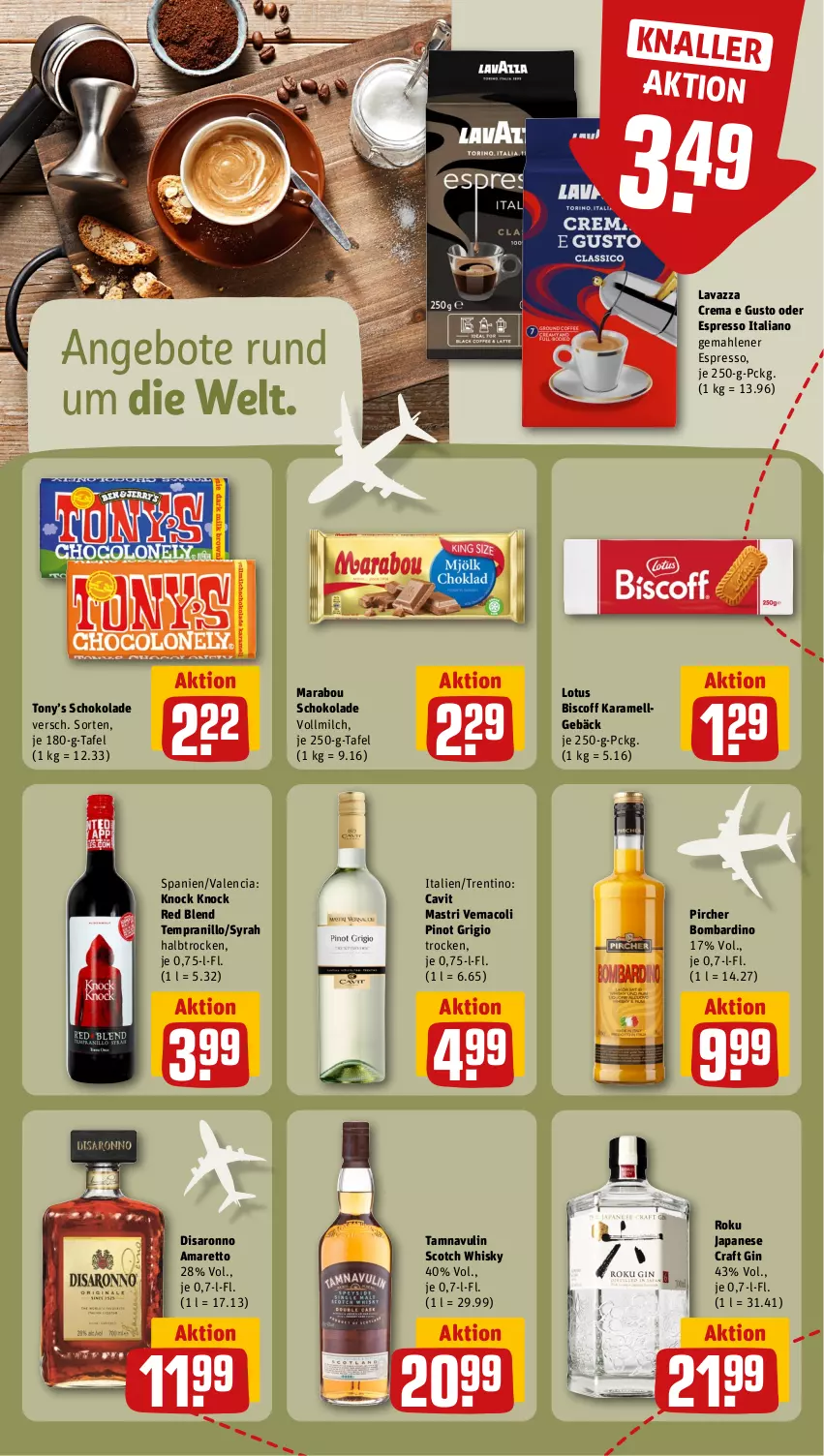 Aktueller Prospekt Rewe - Prospekte - von 06.11 bis 11.11.2023 - strona 16 - produkty: Amaretto, angebot, angebote, biscoff, espresso, gin, karamell, lavazza, LG, Marabou, milch, oder espresso, Pinot, pinot grigio, pircher, saro, schoko, schokolade, scotch, scotch whisky, tempranillo, Ti, vollmilch, whisky