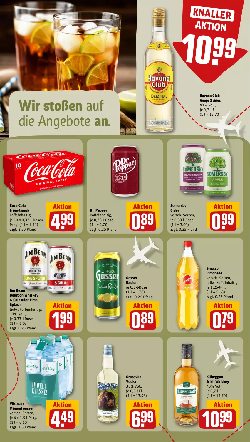 Aktueller Prospekt Rewe - Prospekte - von 06.11 bis 11.11.2023 - strona 17 - produkty: Alwa, angebot, angebote, auer, bourbon, bourbon whiskey, cider, coca-cola, cola, gösser, Havana Club, irish whiskey, jim beam, kilbeggan, limo, limonade, mineralwasser, radler, sinalco, somersby, Ti, vodka, vöslauer, wasser, whiskey