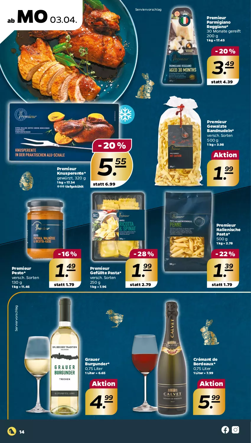 Aktueller Prospekt Netto - Woche 14 - von 03.04 bis 08.04.2023 - strona 14 - produkty: auer, burgunder, ente, gewürz, grauer burgunder, italienische pasta, nudel, nudeln, parmigiano, parmigiano reggiano, pasta, pesto, reggiano, Ti, ZTE