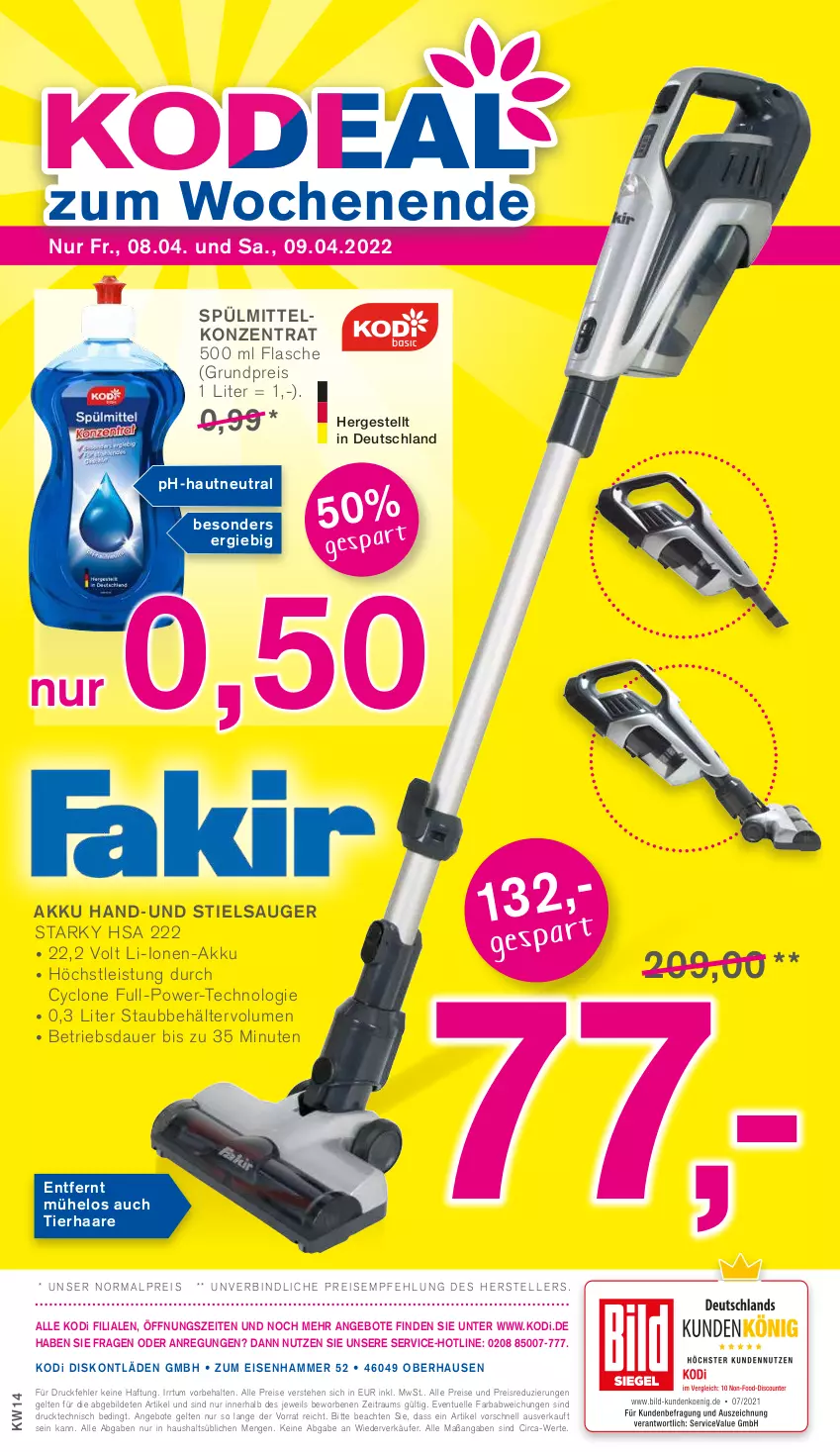 Aktueller Prospekt Kodi - Prospekte - von 02.04 bis 07.04.2022 - strona 16 - produkty: akku, angebot, angebote, auer, Behälter, eis, elle, flasche, reis, spülmittel, Stielsauger, teller, Ti