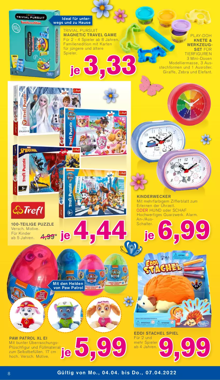 Aktueller Prospekt Kodi - Prospekte - von 02.04 bis 07.04.2022 - strona 8 - produkty: Ausstechformen, dell, Elefant, Kinder, Mode, Paw Patrol, Play-Doh, Plüsch, Puzzle, Ria, Roller, rwe, Schal, Spiele, Ti, uhr, weck, werkzeug