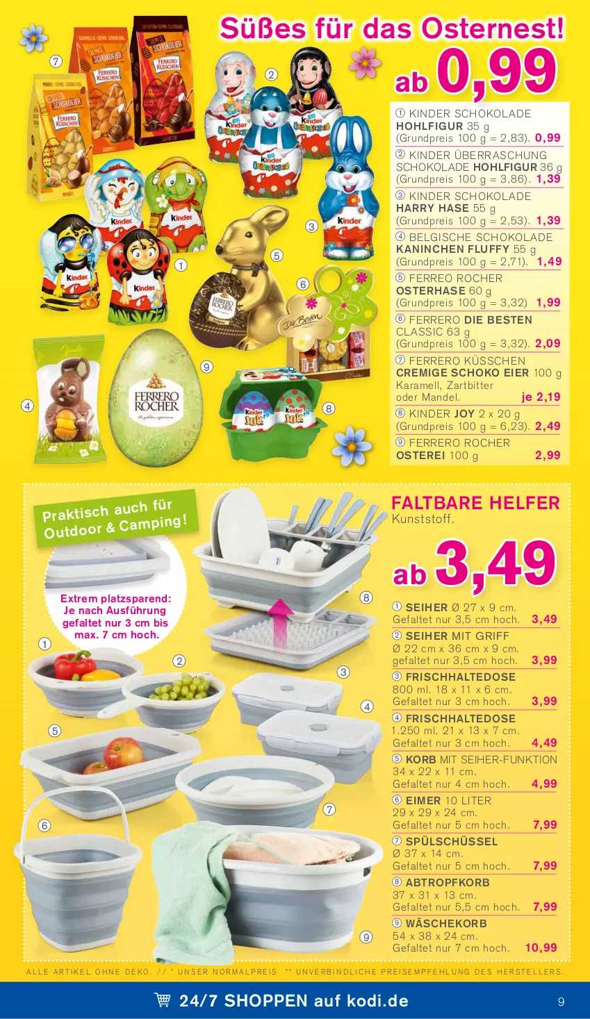 Aktueller Prospekt Kodi - Prospekte - von 02.04 bis 07.04.2022 - strona 9 - produkty: eier, eimer, eis, elle, ferrero, Ferrero Küsschen, Ferrero Rocher, karamell, Kinder, kinder schokolade, korb, LG, mandel, reis, schoko, schokolade, schüssel, teller, Ti, wäschekorb