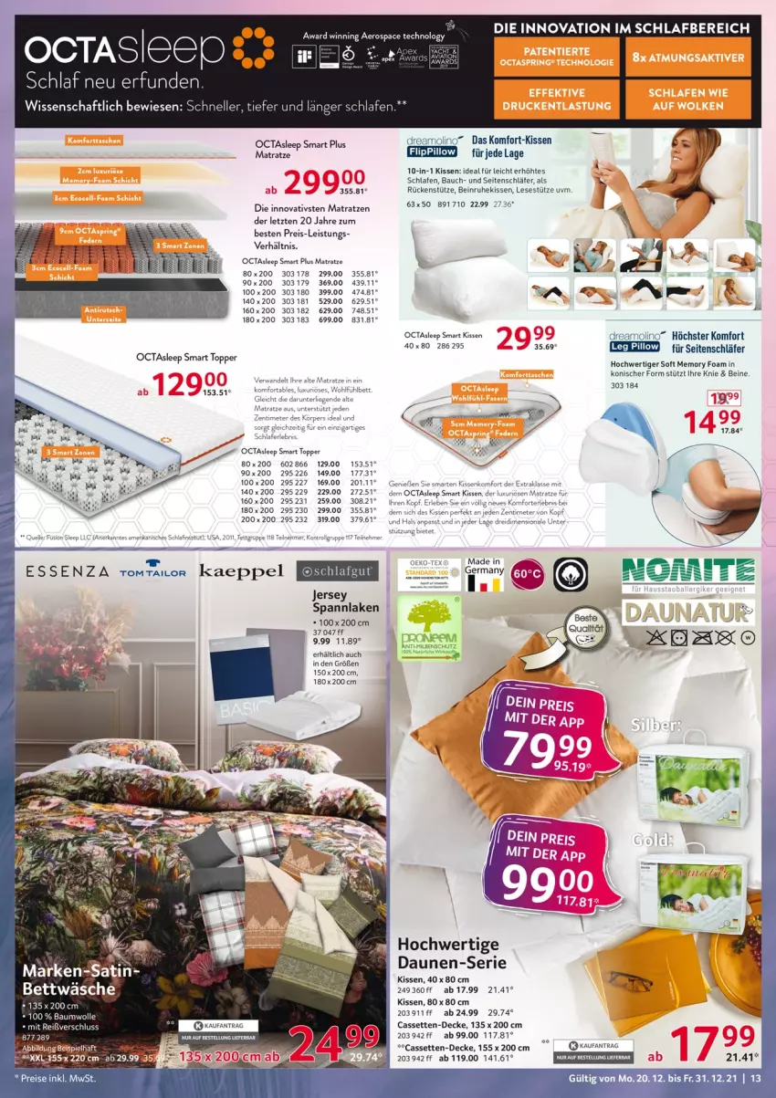 Aktueller Prospekt Selgros - Vorschau:
            Nonfood - von 20.12 bis 31.12.2021 - strona 13 - produkty: Bau, baumwolle, bett, decke, eis, elle, Germ, kissen, LG, Liege, matratze, matratzen, reis, Ti, topper, wolle, ZTE