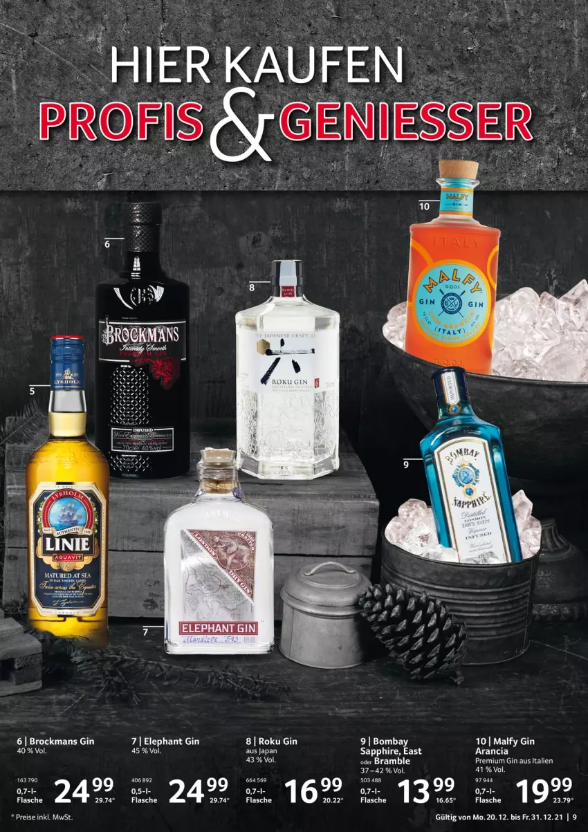 Aktueller Prospekt Selgros - Vorschau:
            Nonfood - von 20.12 bis 31.12.2021 - strona 9 - produkty: Brock, eis, flasche, gin, reis, sapphire, Ti