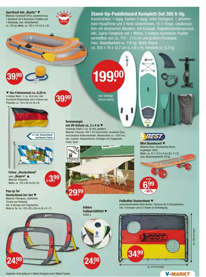 Aktueller Prospekt Vmarkt - Prospekte - von 04.07 bis 10.07.2024 - strona 17 - produkty: abis, Adidas, angebot, angebote, Bad, Badeboot, ball, Bau, beutel, Blasebalg, Brei, Draht, Fußball, hering, Kugel, leine, LG, Ria, ring, Skateboard, sonnensegel, Sport, Tasche, Ti, tragetasche, uv-schutz, wasser, Yo