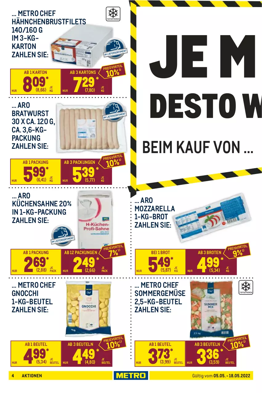 Aktueller Prospekt Metro - GastroJournal - von 05.05 bis 18.05.2022 - strona 4 - produkty: beutel, bratwurst, brot, brustfilet, eis, filet, filets, gnocchi, hähnchenbrust, hähnchenbrustfilet, küche, Küchen, Küchensahne, Metro, mozzarella, reis, rel, sahne, Ti, wurst