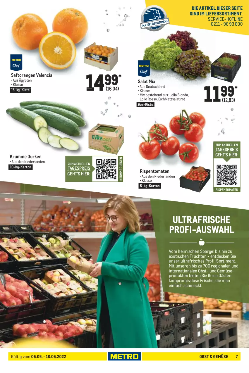 Aktueller Prospekt Metro - GastroJournal - von 05.05 bis 18.05.2022 - strona 7 - produkty: bio, decke, Eichblattsalat, eis, elle, früchte, früchten, gurke, gurken, obst, orange, orangen, reis, rispentomaten, rum, saft, Saftorangen, salat, spargel, Ti, tisch, tomate, tomaten, und gemüse