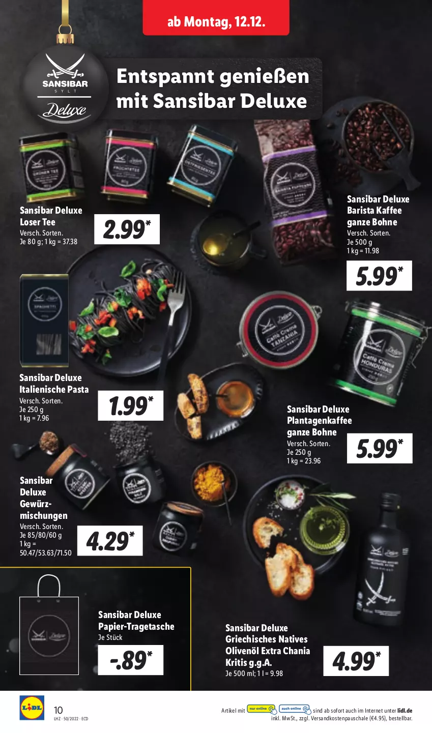 Aktueller Prospekt Lidl - Aktionsprospekt - von 12.12 bis 17.12.2022 - strona 10 - produkty: bohne, gewürz, Gewürzmischung, italienische pasta, kaffee, natives olivenöl, ndk, olive, oliven, olivenöl, olivenöl extra, papier, pasta, Schal, Schale, Tasche, tee, Ti, tragetasche