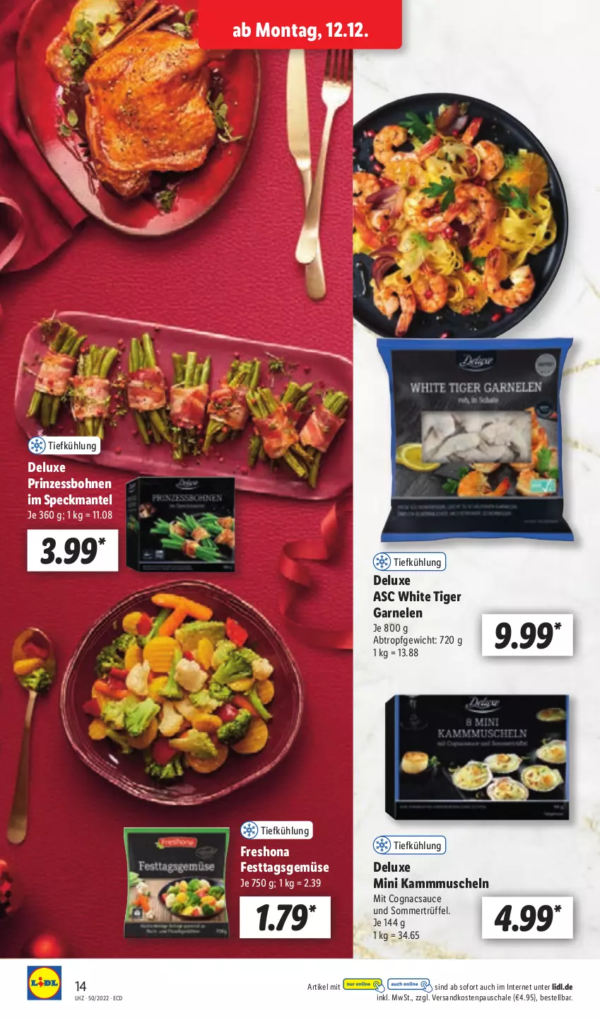 Aktueller Prospekt Lidl - Aktionsprospekt - von 12.12 bis 17.12.2022 - strona 14 - produkty: bohne, bohnen, Cognac, garnelen, Mantel, Muscheln, ndk, prinzessbohnen, sauce, Schal, Schale, Speck, Ti, Trüffel