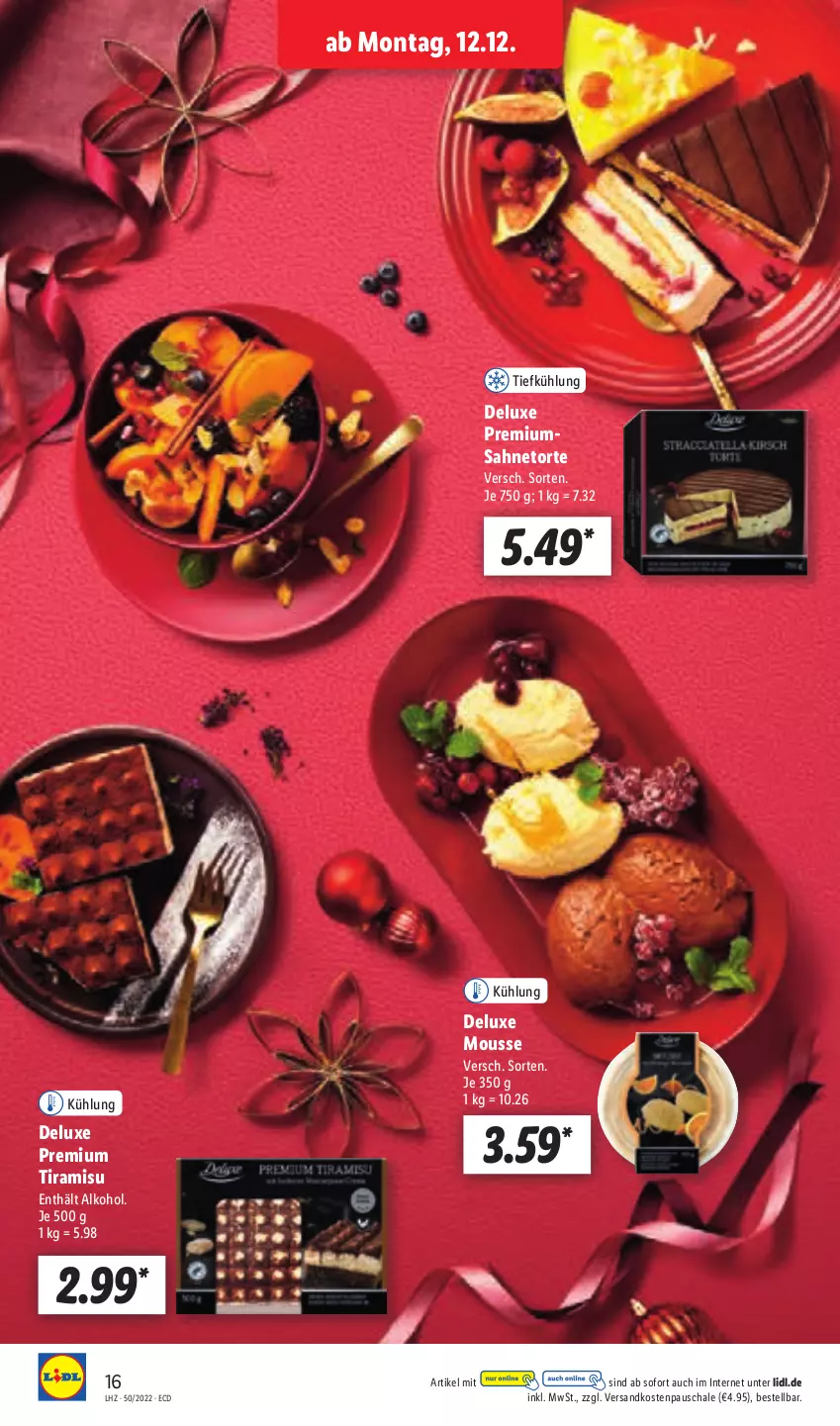 Aktueller Prospekt Lidl - Aktionsprospekt - von 12.12 bis 17.12.2022 - strona 16 - produkty: alkohol, mousse, ndk, sahne, Schal, Schale, Ti, tiramisu, torte