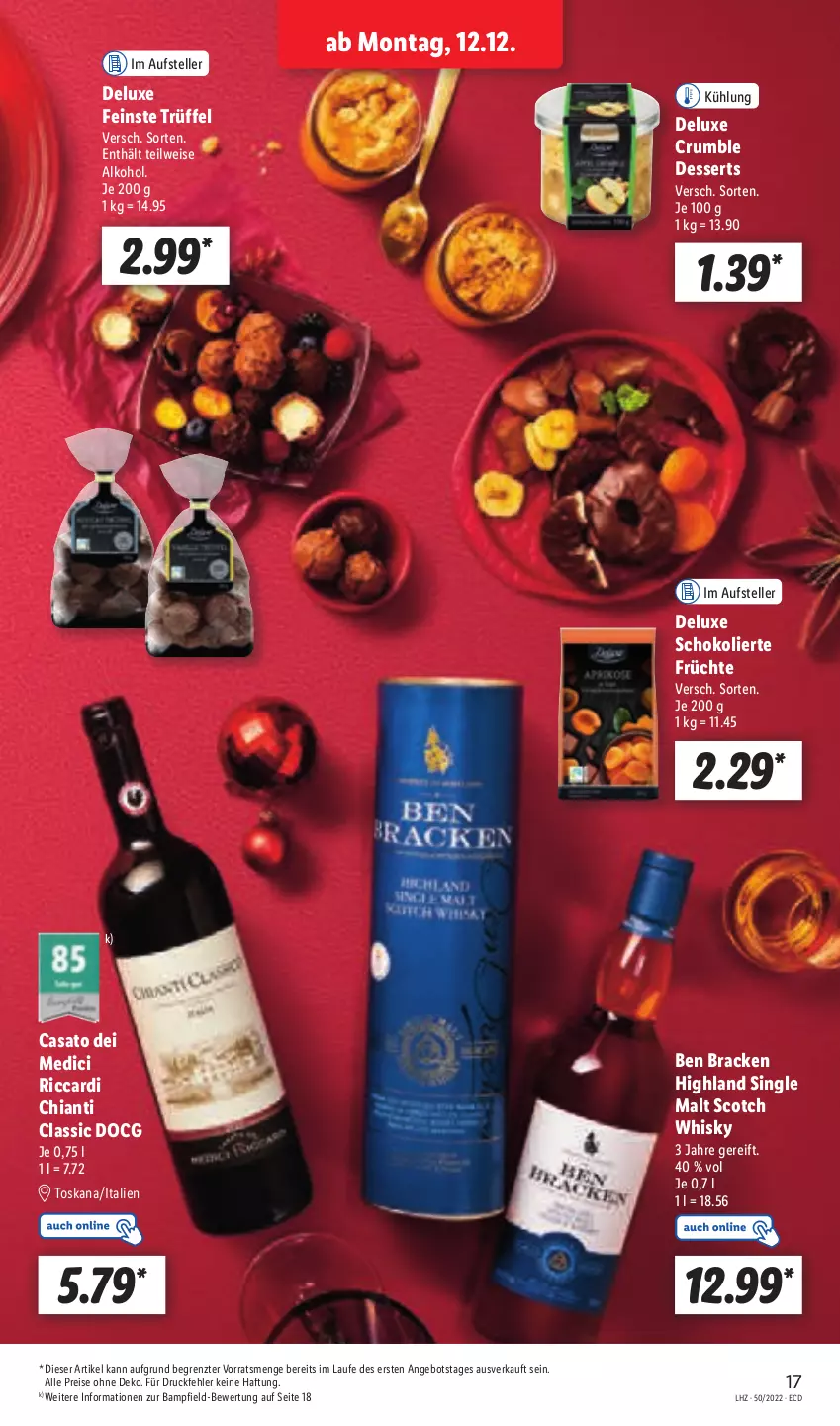 Aktueller Prospekt Lidl - Aktionsprospekt - von 12.12 bis 17.12.2022 - strona 17 - produkty: alkohol, angebot, chia, chianti, dessert, desserts, eis, elle, früchte, reis, rum, schoko, scotch, scotch whisky, single malt, teller, Ti, Trüffel, whisky, ZTE