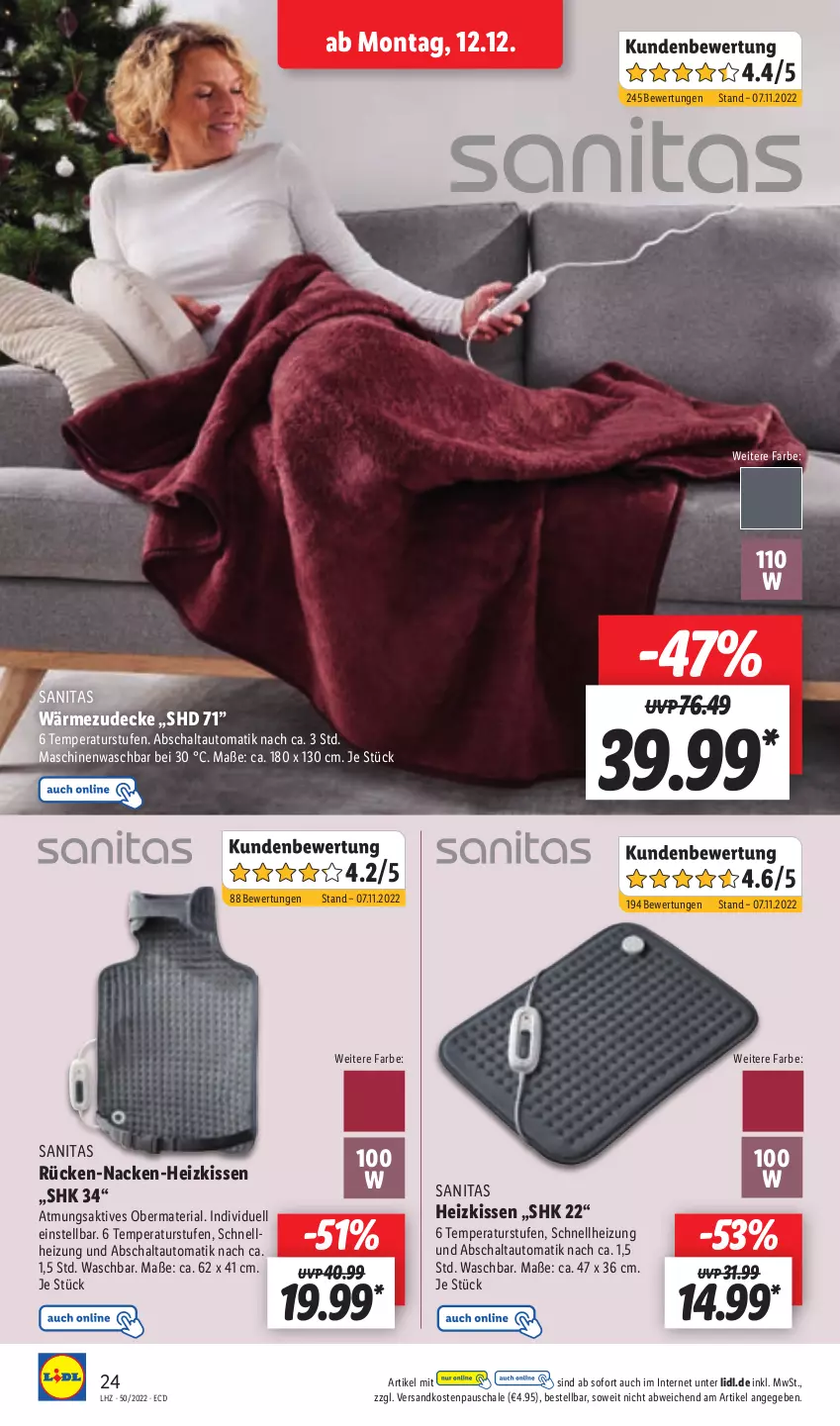 Aktueller Prospekt Lidl - Aktionsprospekt - von 12.12 bis 17.12.2022 - strona 24 - produkty: auto, decke, Heizkissen, kissen, ndk, Ria, Schal, Schale, Ti