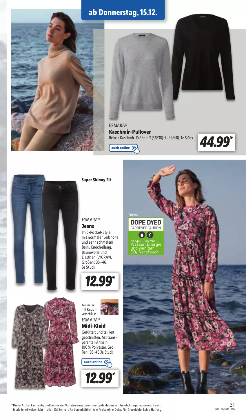 Aktueller Prospekt Lidl - Aktionsprospekt - von 12.12 bis 17.12.2022 - strona 31 - produkty: angebot, Bau, baumwolle, dell, eis, elle, ente, esmara, hella, jeans, kleid, Mode, Pullover, reis, schnitten, Ti, wolle, ZTE