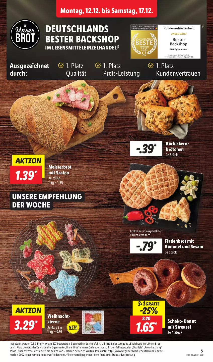 Aktueller Prospekt Lidl - Aktionsprospekt - von 12.12 bis 17.12.2022 - strona 5 - produkty: brot, brötchen, Donut, eis, Fladenbrot, Kürbis, Kürbiskernbrötchen, lebensmittel, Meister, preisvorteil, reis, schoko, sesam, Ti