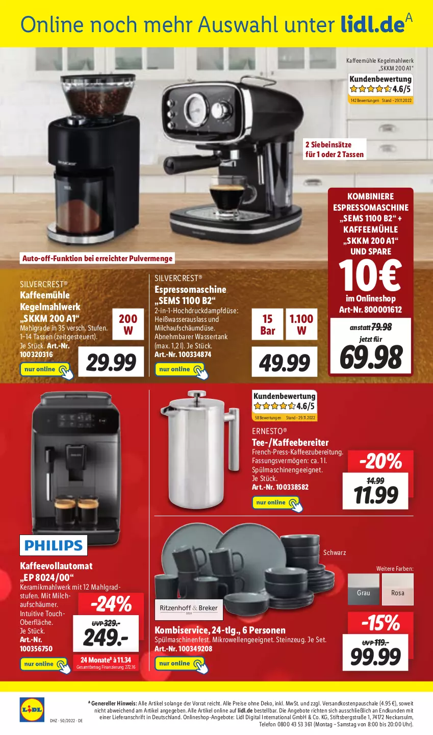 Aktueller Prospekt Lidl - Aktionsprospekt - von 12.12 bis 17.12.2022 - strona 54 - produkty: angebot, angebote, auto, eis, elle, ernesto, espresso, kaffee, kaffeebereiter, Kaffeemühle, kaffeevollautomat, Kombiservice, LG, mikrowelle, milch, milchaufschäumer, ndk, reis, rel, Schal, Schale, silvercrest, spülmaschinen, tasse, tee, telefon, Ti, uhr, wasser, wassertank