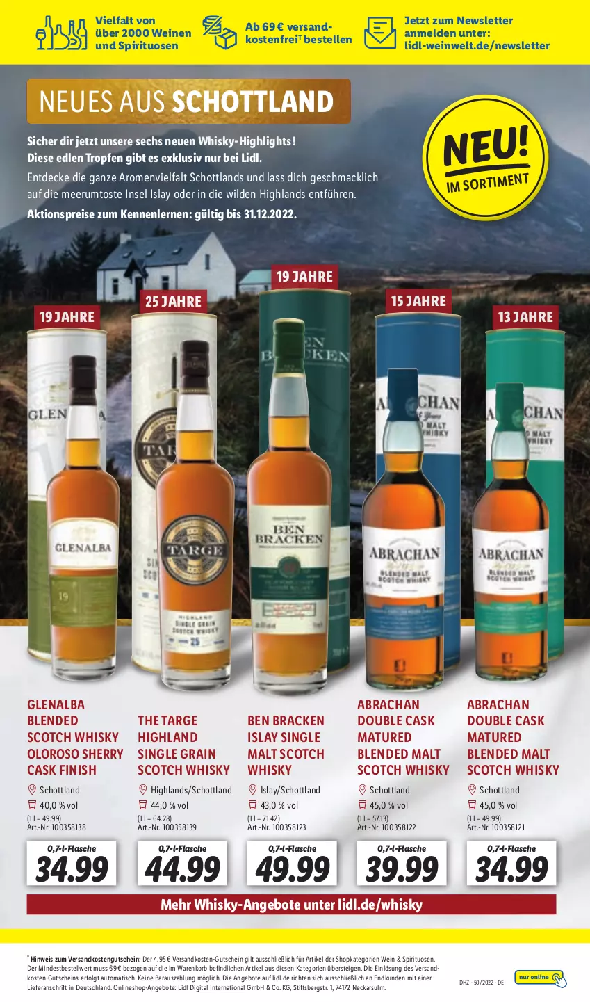 Aktueller Prospekt Lidl - Aktionsprospekt - von 12.12 bis 17.12.2022 - strona 63 - produkty: aktionspreis, angebot, angebote, auto, blended scotch, blended scotch whisky, decke, eis, elle, Finish, flasche, gutschein, islay single malt, korb, LG, mac, ndk, reis, rum, schott, scotch, scotch whisky, single malt, spirituosen, Ti, tisch, versandkostenfrei, wein, weine, whisky, Wild