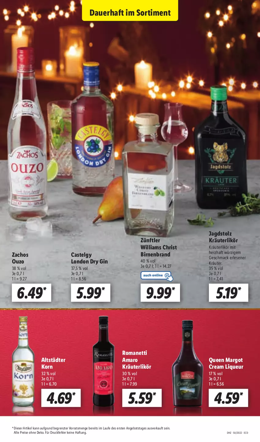 Aktueller Prospekt Lidl - Aktionsprospekt - von 12.12 bis 17.12.2022 - strona 65 - produkty: amaro, angebot, auer, Birnen, dry gin, eis, gin, korn, kräuter, kräuterlikör, LG, likör, liqueur, london dry, london dry gin, mac, ouzo, reis, Ti, ZTE