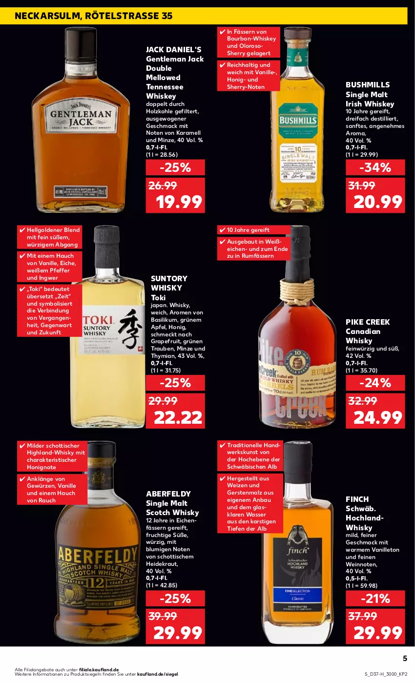 Aktueller Prospekt Kaufland - Extra-Angebote - von 14.09 bis 20.09.2023 - strona 5 - produkty: angebot, angebote, apfel, basilikum, Bau, bourbon, Canadian Whisky, elle, frucht, gewürz, grapefruit, Heidekraut, hochland, Holz, holzkohle, honig, ingwer, irish whiskey, jack daniel, jack daniel's, karamell, Kraut, LG, mac, malz, minze, pfeffer, Rauch, rum, schott, scotch, scotch whisky, single malt, tennessee whiskey, Ti, tisch, trauben, vanille, wasser, wein, whiskey, whisky