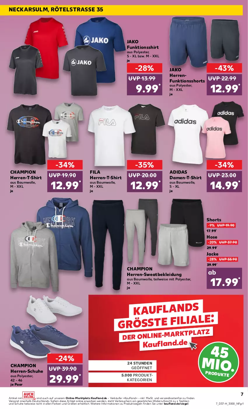 Aktueller Prospekt Kaufland - Extra-Angebote - von 14.09 bis 20.09.2023 - strona 7 - produkty: Adidas, Bau, baumwolle, champion, eis, erde, funktionsshirt, herren-t-shirt, hose, Jacke, jako, kleid, Kleidung, ndk, Rauch, schuhe, shirt, shorts, T-Shirt, Ti, versandkostenfrei, wolle