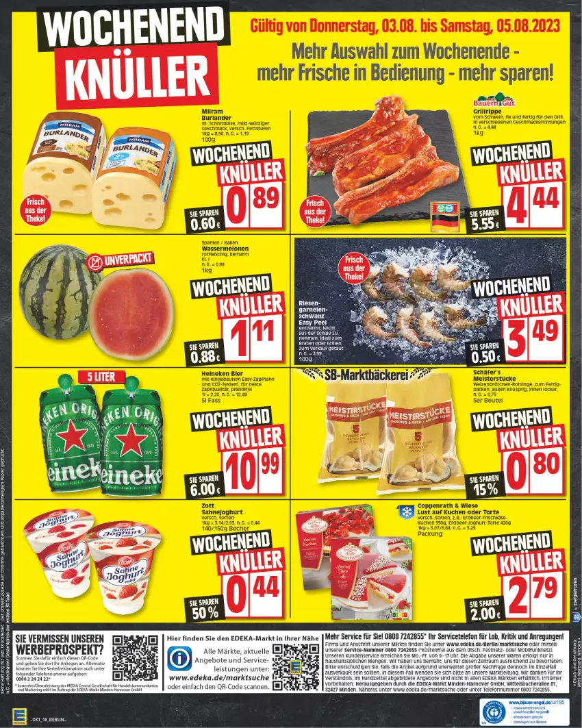 Aktueller Prospekt Edeka - Angebote der Woche - von 31.07 bis 05.08.2023 - strona 16 - produkty: angebot, angebote, auer, Bau, Bauer, braten, deka, eis, elle, garnelen, grill, LG, Liege, reis, rel, Schal, Schale, telefon, Ti, uhr, ZTE