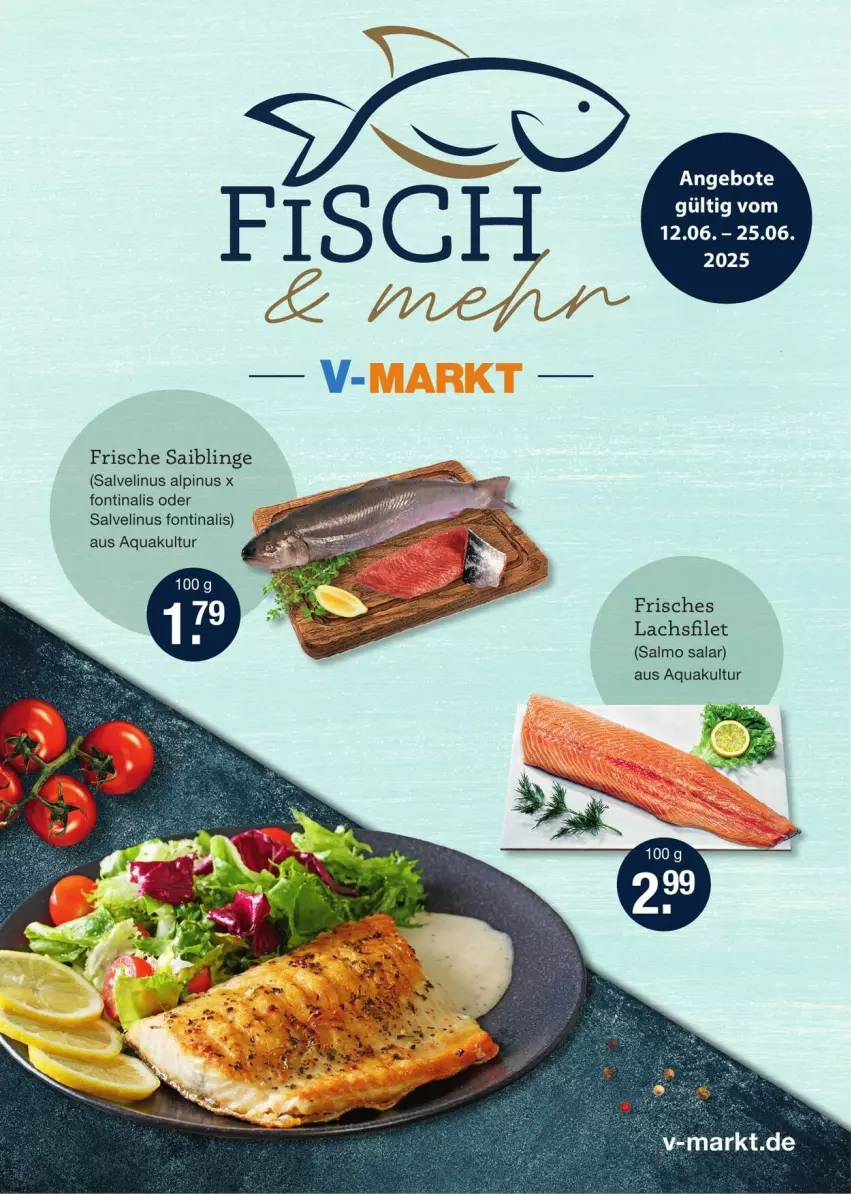 Aktueller Prospekt Vmarkt - Prospekte - von 12.06 bis 25.06.2025 - strona 1 - produkty: angebot, angebote, aqua, filet, lachs, lachsfilet, Saibling, Ti